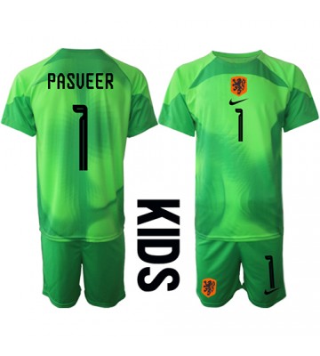 Holland Remko Pasveer #1 Målmand Hjemmebanesæt Børn VM 2022 Kort ærmer (+ korte bukser)